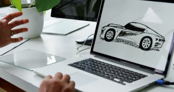 Car Designer Working Laptop Unseen New Technology Office — Stock Video