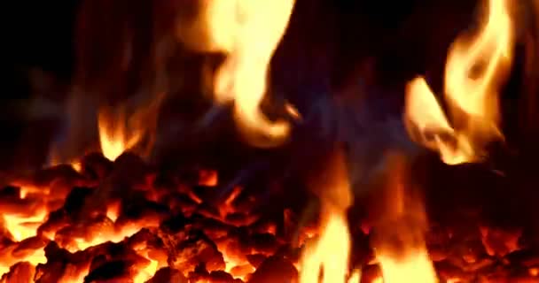 Detail Hořící Plamen Žhavé Uhlíky Krbu Dílně — Stock video