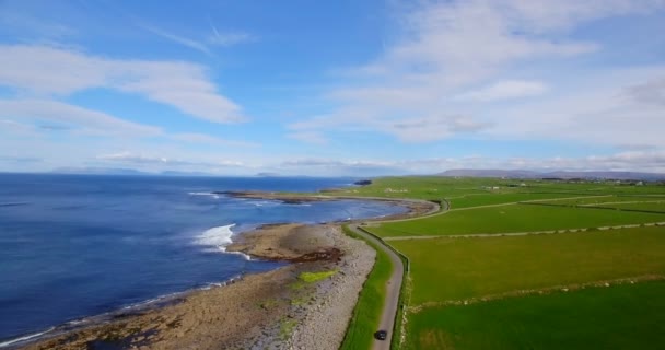 海海岸とグリーン フィールド の美しい景色の航空 — ストック動画