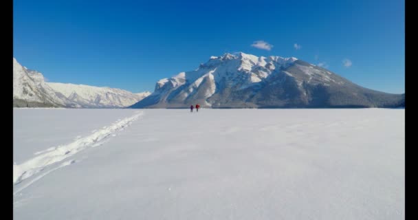 Narciarz Para Spaceru Śnieżny Krajobraz Zimą — Wideo stockowe