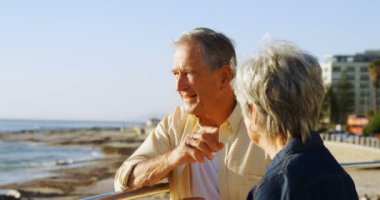 Üst düzey çift birbirleri ile etkileşim deniz tarafında güneşli bir günde 4 k