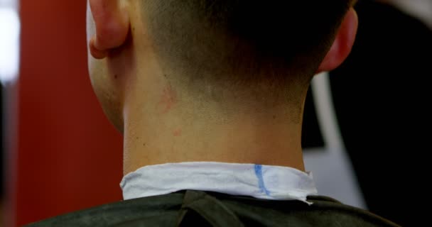 Man Looking His New Hair Cut Mirror Barbershop — Stock Video