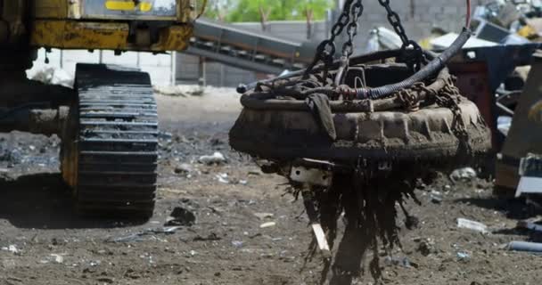 Gros Plan Machine Excavation Utilisée Dans Casse — Video