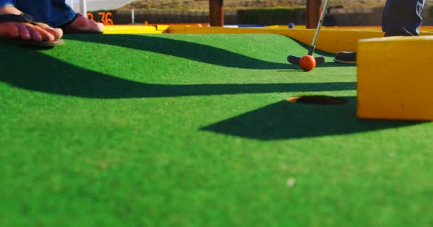 Baixa Seção Homens Seniores Jogando Golfe Parque — Vídeo de Stock