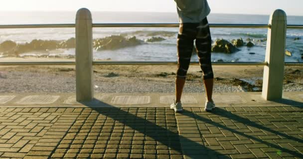 Vista Posteriore Della Donna Che Esercita Spiaggia — Video Stock