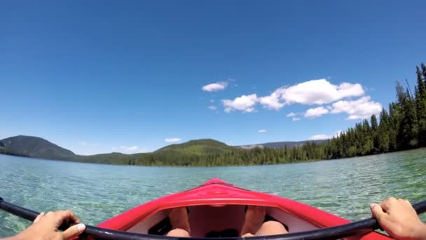 Mujer Kayak Río Día Soleado — Vídeos de Stock