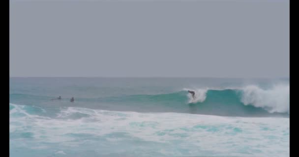 Ufuk Karşı Dalgalar Deniz Üzerinde Sörf Sörfçü — Stok video