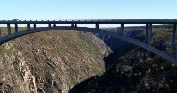 Aerial Vehicles Moving Bridge Mountains — Stock Video