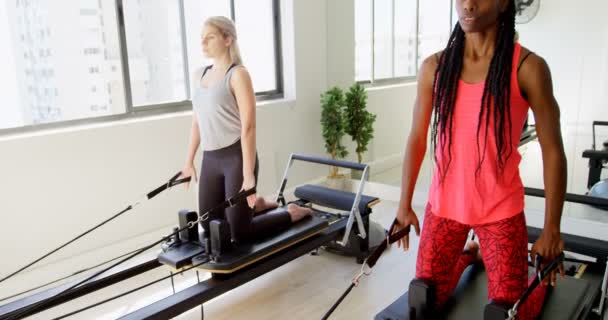 Kürek Makine Fitness Salonunda Egzersiz Yapıyor Kadın — Stok video
