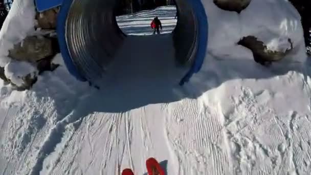 Grupo Esquiadores Esquiando Por Una Colina Nevada — Vídeo de stock