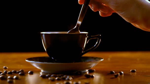 Közeli Kép Kávét Kevergetve Kanállal — Stock videók