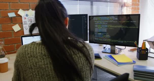 Vista Posteriore Del Dirigente Femminile Che Lavora Sul Computer Durante — Video Stock