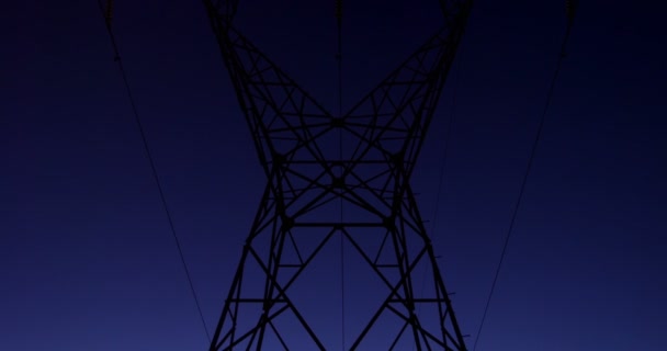 Low Angle View High Voltage Electric Pole Sunset — Stock Video