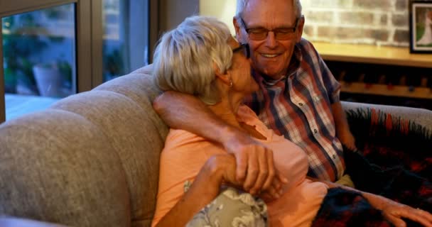 Couple Âgé Interagissant Les Uns Avec Les Autres Sur Canapé — Video