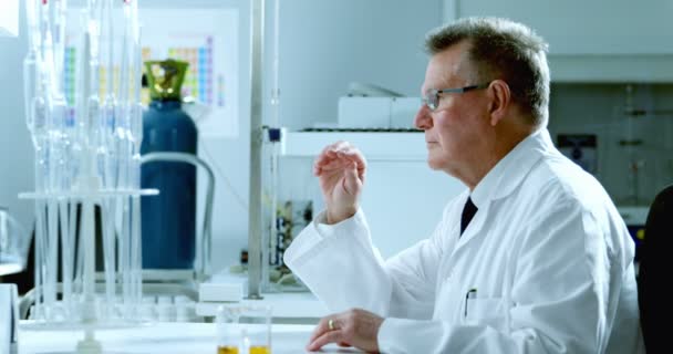 Male Scientist Using Invisible Screen Laboratory — Stock Video