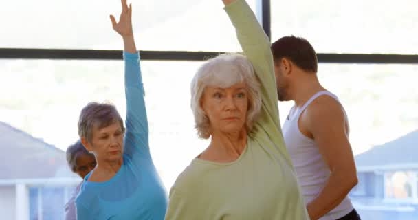 Entrenador Asistiendo Mujeres Mayores Realización Yoga Centro Yoga — Vídeos de Stock