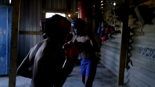 Attentive Male Boxers Practicing Boxing Fitness Studio — Stock Video