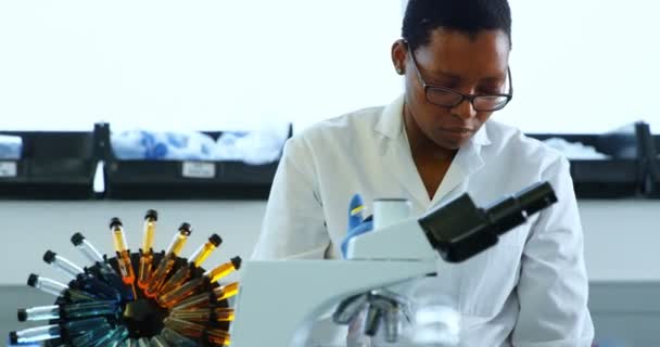 Cientista Feminina Atenta Experimentando Laboratório — Vídeo de Stock