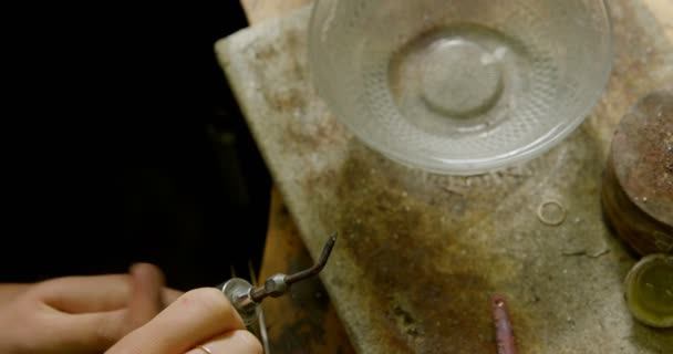 Close Jewelry Designer Lighting Welding Torch Workshop — Stock Video