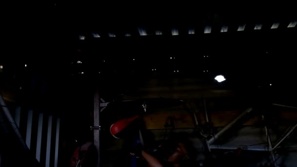 Boxeador Masculino Practicando Boxeo Con Saco Boxeo — Vídeo de stock