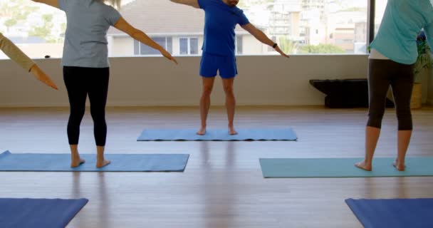 Trainerin Unterstützt Ältere Frauen Bei Der Durchführung Von Yoga Yogazentrum — Stockvideo