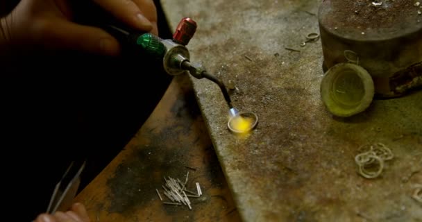 Close Jewelry Designer Working Workshop — Stock Video