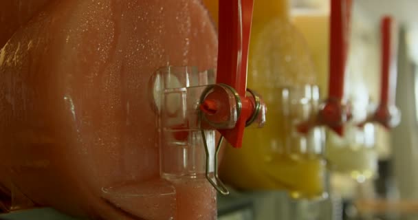 Close Juice Dispenser Cafe — Stock Video