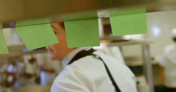 Female Chef Checking Order Kitchen Restaurant — Stock Video