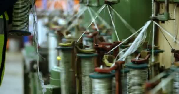 Mid Section Worker Working Rope Making Industry — Stock Video