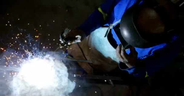 Attentive Metalsmith Using Welding Torch Workshop — Stock Video