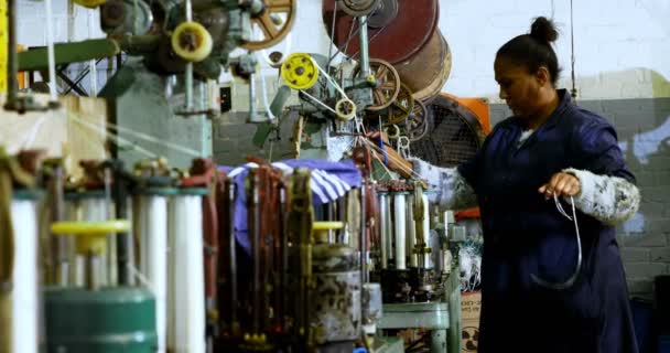 Vue Latérale Travailleur Féminin Travaillant Dans Industrie Fabrication Corde — Video