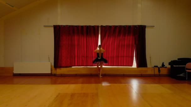 Bakifrån Ballerina Stretching Dance Studio — Stockvideo