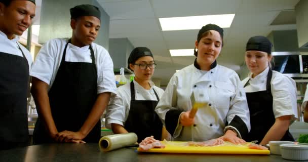 Chef Koks Met Behulp Van Vlees Hamer Keuken Restaurant — Stockvideo