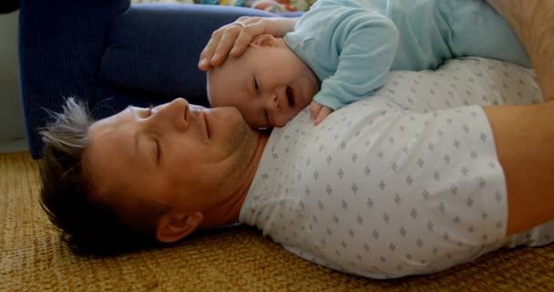 Father Playing His Baby Boy Living Room Home — Stock Video