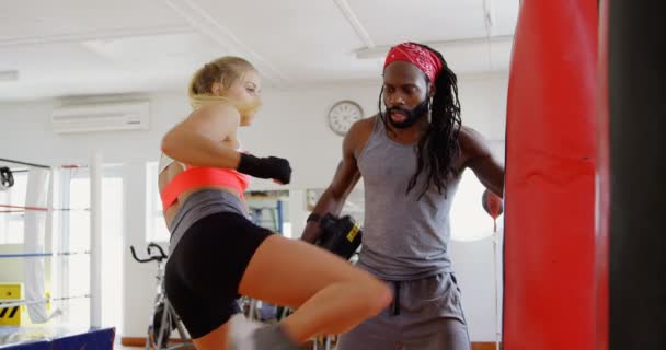 Entraînement Boxeur Femme Dans Studio Fitness — Video