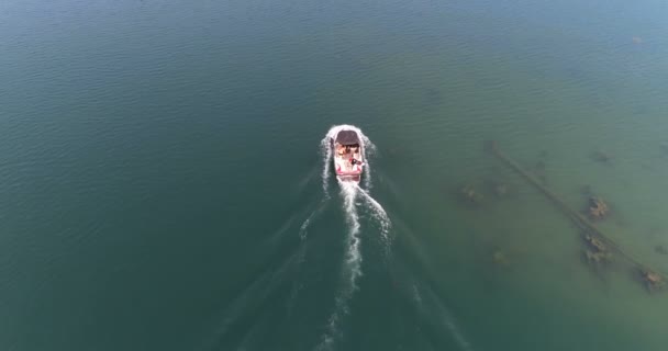 Vista Aérea Del Hombre Viajando Lancha Motor Río — Vídeos de Stock