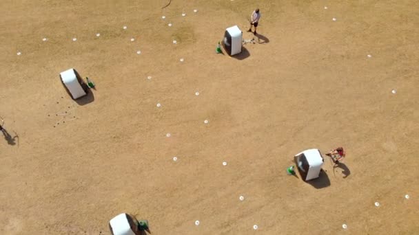 Aerial View Archers Practicing Archery Boot Camp Sunny Day — 비디오