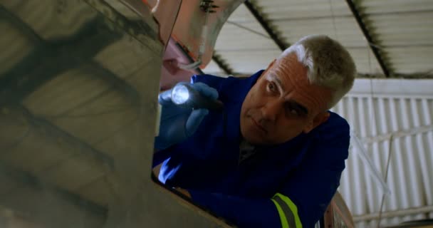 Ingeniero Examinando Aviones Percha — Vídeos de Stock