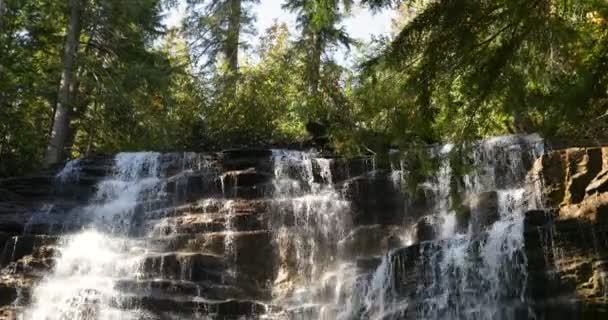 Panorámica Arriba Abajo Hermosas Cascadas Que Caen Cascada Por Las — Vídeo de stock