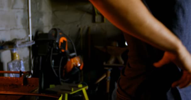 Vue Latérale Métallurgiste Féminin Debout Dans Usine Portant Des Lunettes — Video