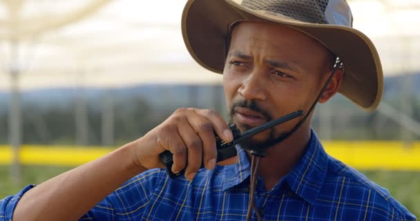 Close Front View Ethnic Man Wearing Wide Brim Hat Flannel — Stock Video