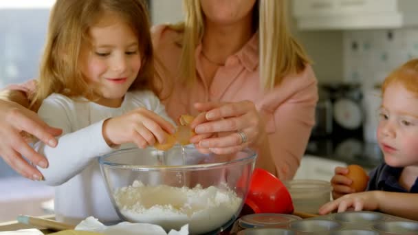 Close Family Preparing Food Kitchen Home Father Mother Learning Two — Stock Video