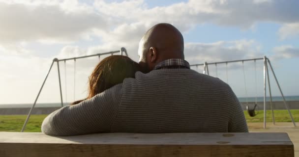 Rückansicht Eines Paares Das Auf Einer Bank Park Sitzt Schöner — Stockvideo