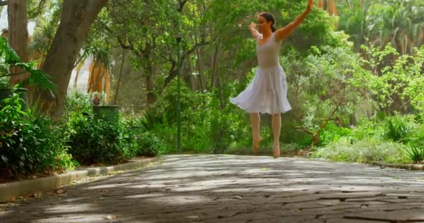 Bailarina Joven Bailando Parque Bailando Con Gracia Día Soleado Medio — Vídeo de stock