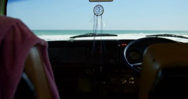 Van iç Close-up. Arka plan 4k denizde