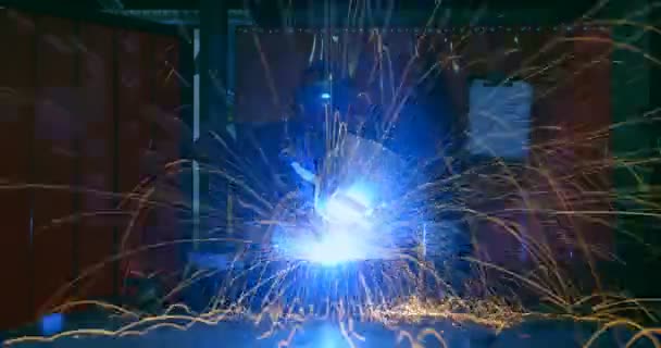 Time Lapse Workers Using Welding Torch Workshop Attentive Workers Working — Stock Video