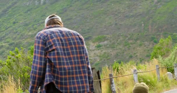 Stylish Young Caucasian Skateboarder Interacting Each Other Countryside Road Female — Stock Video