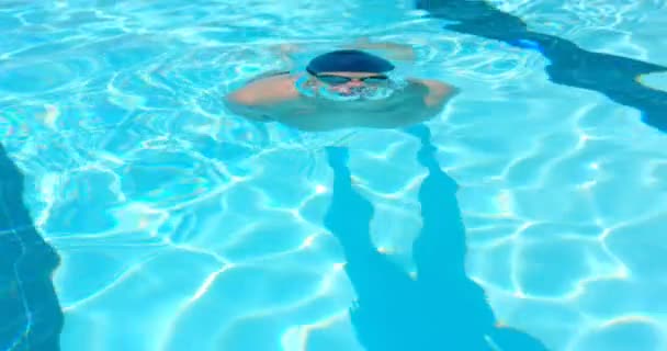 Manliga Simmare Simning Inuti Poolen Mannen Som Simmar Vatten — Stockvideo
