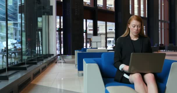 Бізнес Леді Використовуючи Ноутбук Офісі Бізнес Леді Тримає Ноутбук — стокове відео