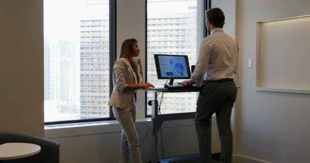 Business People Interacting Each Other Office Businessman Exercising Treadmill — Stock Video